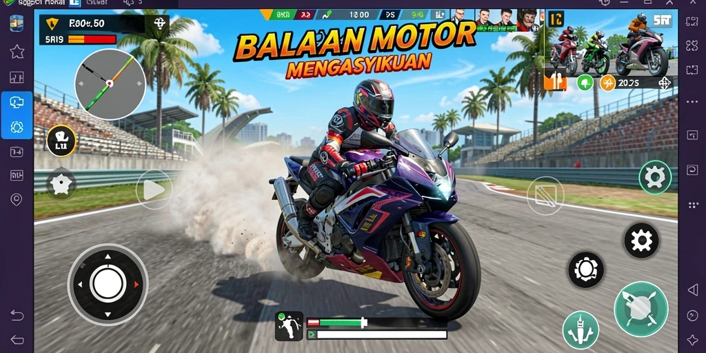 Screenshot gameplay 5RT menampilkan aksi balapan motor yang menegangkan.
