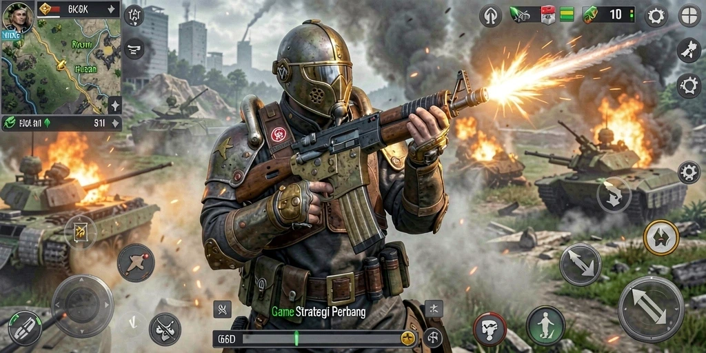 Tampilan gameplay epik dengan strategi perang yang mendalam.