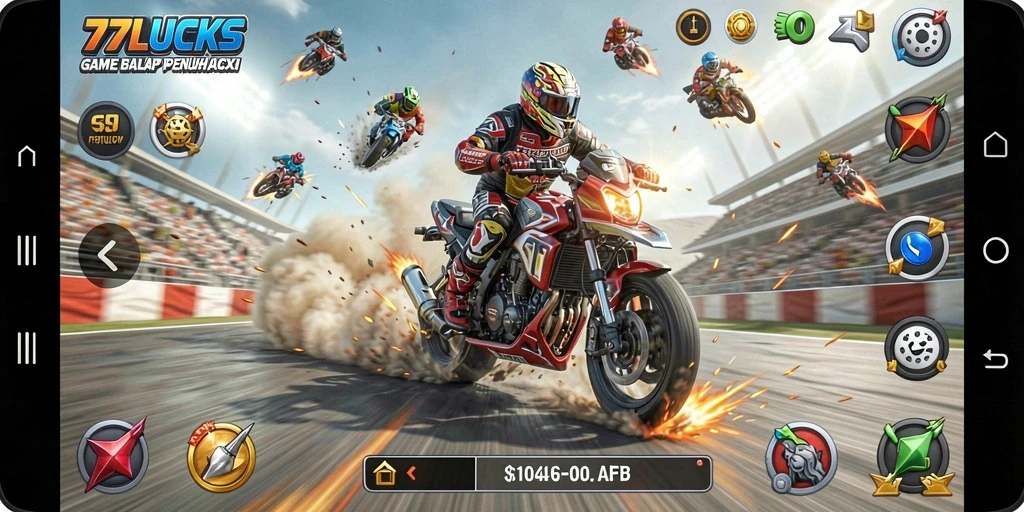 Gameplay balap seru dalam 77LUCKS dengan mobil kustom.