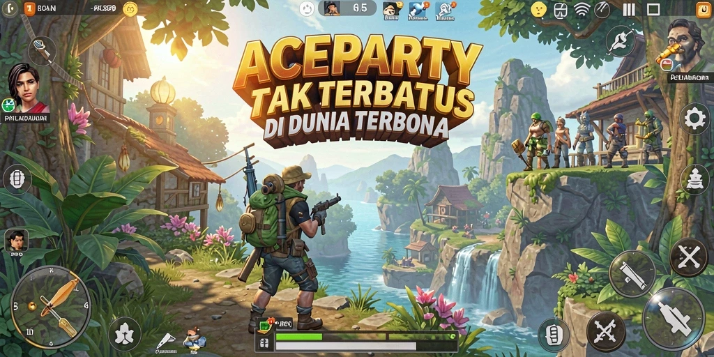 Tangkapan layar menampilkan aksi seru dalam dunia terbuka ACEPARTY.