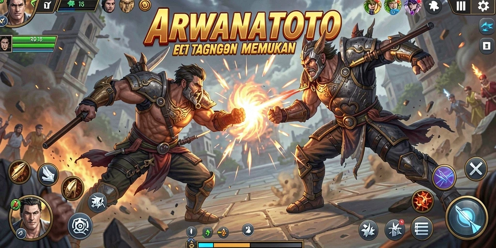 Screenshot gameplay ARWANATOTO menampilkan pertarungan seru dengan aksi menegangkan.