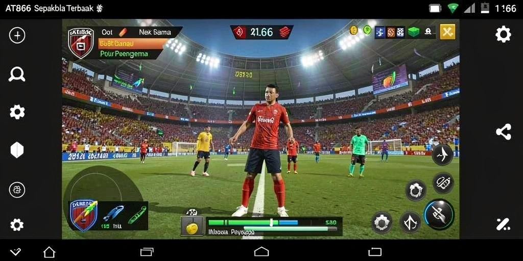 Tampilan gameplay seru dalam AT866 yang menampilkan aksi sepakbola.