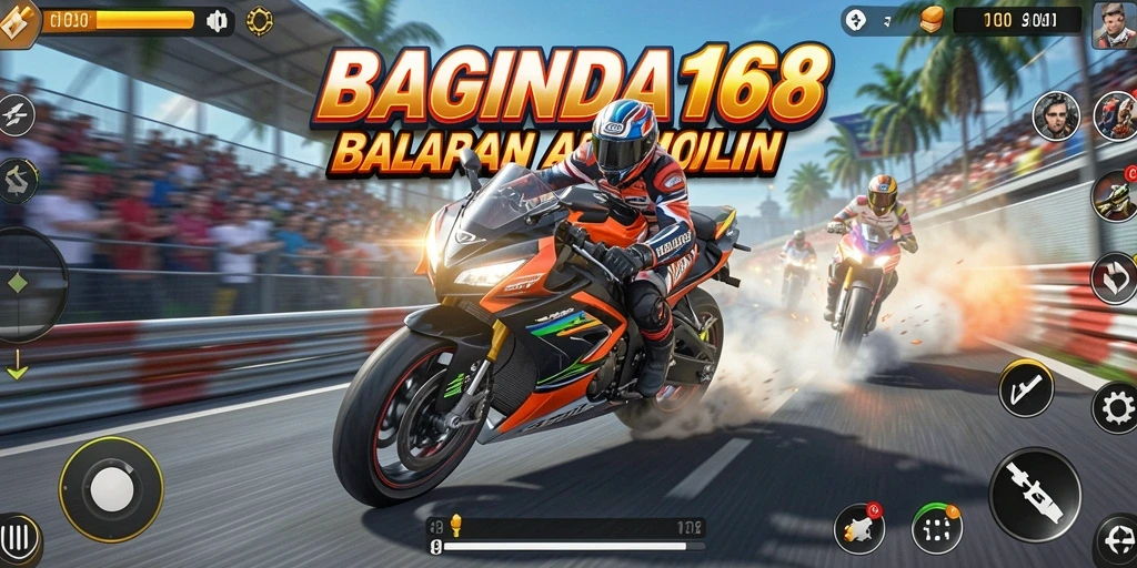Screenshot BAGINDA168 menampilkan aksi balapan motor yang cepat.