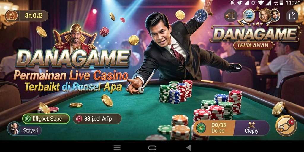 Screenshot gameplay <strong>DANAGAME</strong> menampilkan dealer langsung di meja permainan.