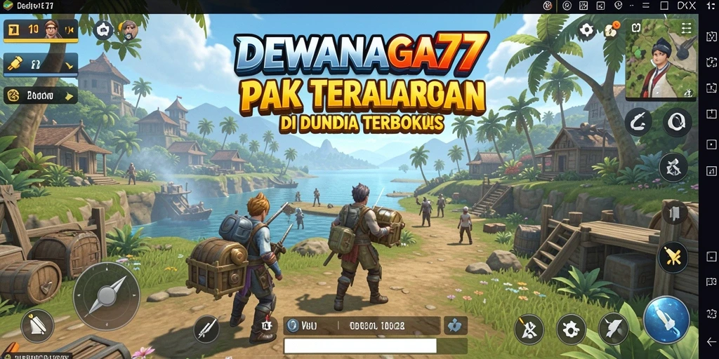 Screenshot menunjukkan pemain menjelajahi kawasan hutan lebat di DEWANAGA77.