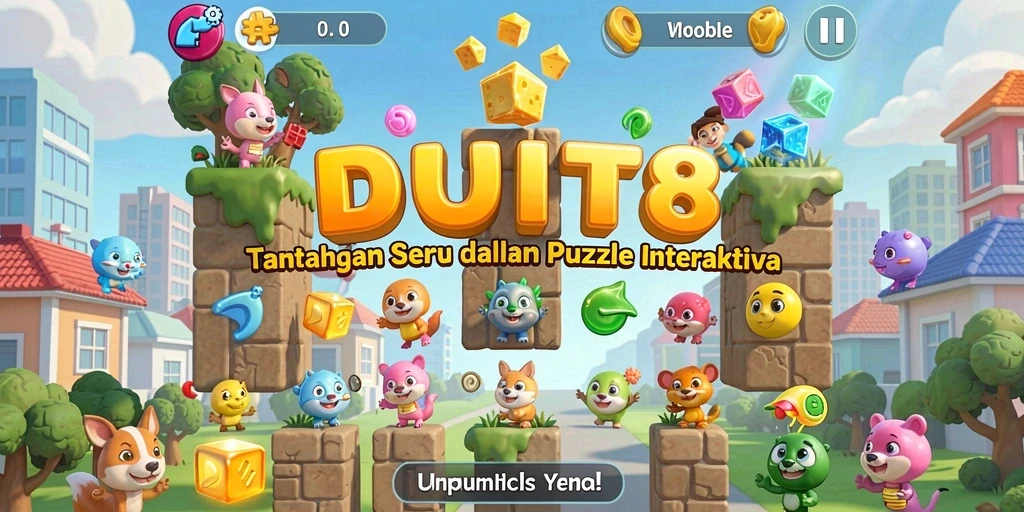 Screenshot gameplay DUIT8 menampilkan level puzzle yang penuh warna.