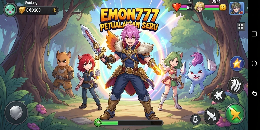 Screenshot EMON777 menampilkan pertempuran seru dengan karakter Anime.
