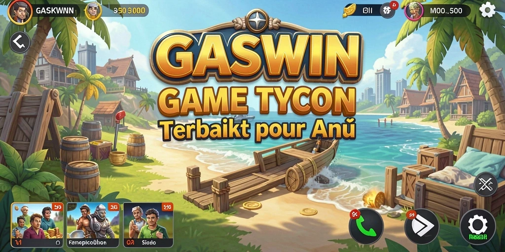 Tampilan gameplay GASWIN yang menarik dengan banyak elemen Tycoon.