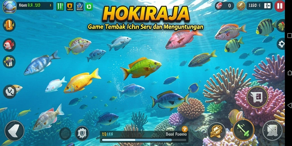 Gameplay seru HOKIRAJA dengan ikan yang beragam.