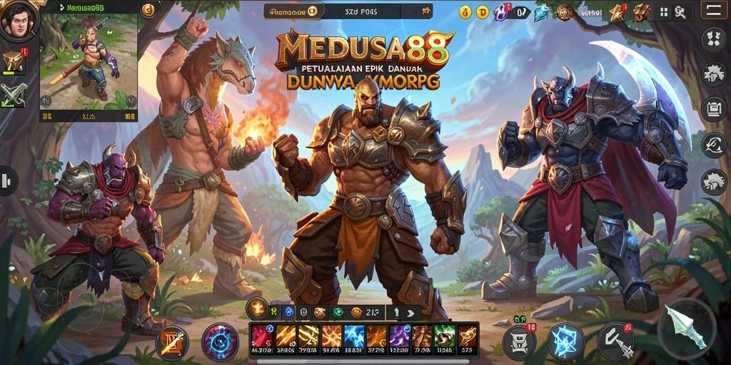 Tangkapan layar dari gameplay <strong>MEDUSA88</strong> yang menunjukkan petualangan epik di dunia MMORPG.