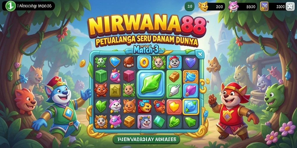 Tampilan gameplay seru dalam NIRWANA88, permainan Match-3 yang menantang.