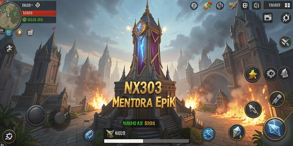 Screenshot gameplay NX303 yang menunjukkan aksi menara pertahanan.