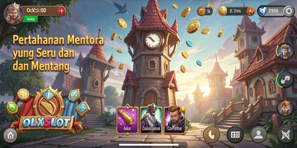 Screenshot OLXSLOT menampilkan aksi menara pertahanan yang mendebarkan.