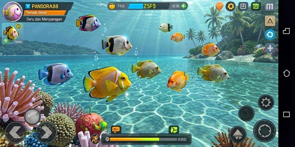 Screenshot gameplay PANDORA88 menampilkan keseruan menembak ikan.