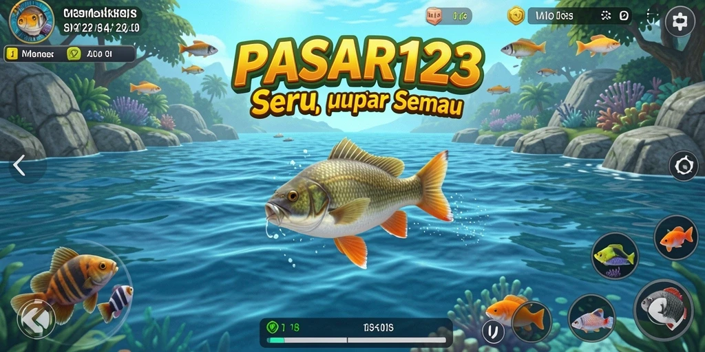Screenshot utama PASAR123 menampilkan gameplay memancing yang mendebarkan.