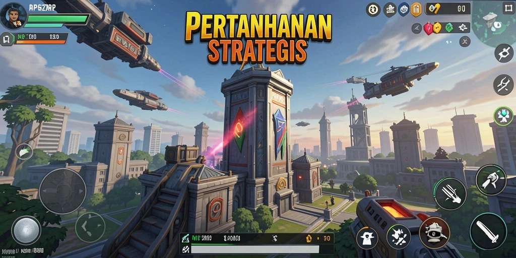 Tampilan gameplay RP62RP dengan menara pertahanan yang menghalau musuh.