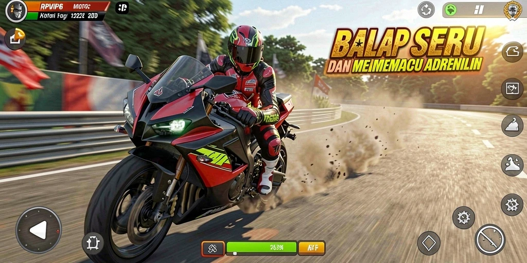 Gambaran gameplay RPVIP6 dalam balapan motor yang seru.