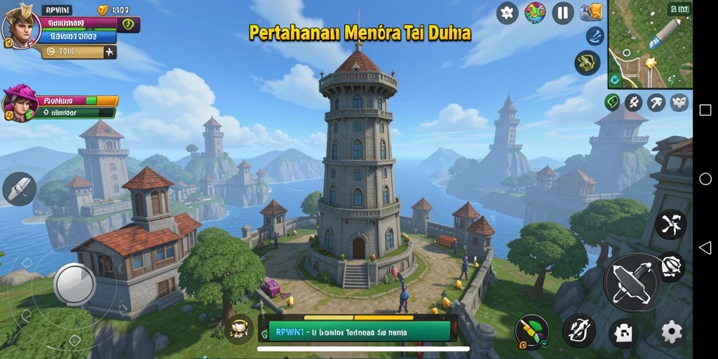 Tangkapan layar menunjukkan pertempuran intens dalam RPWIN1 dengan strategi pertahanan menara.