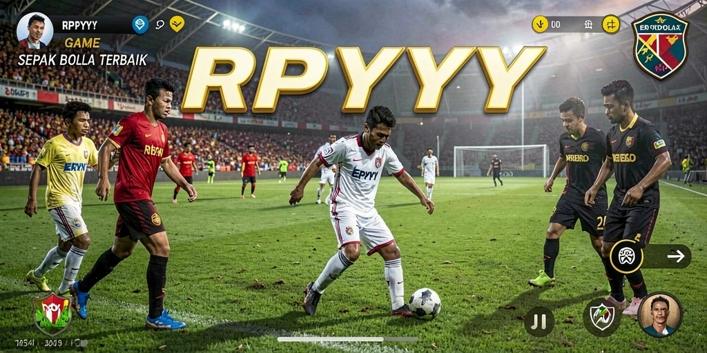 Screenshot gameplay RPYYY menampilkan pertandingan sepak bola yang intens.