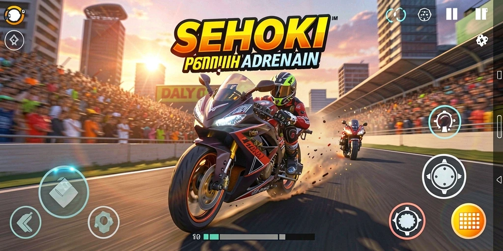 Gameplay seru balapan motor SEHOKI penuh aksi dan kecepatan.