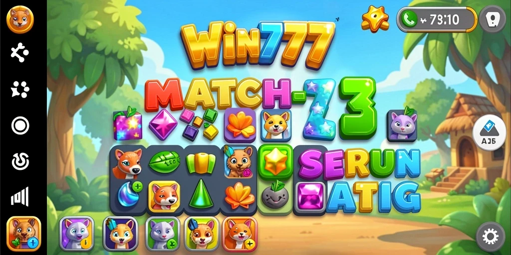 Tampilan gameplay WIN777 dengan tantangan Match-3 yang memukau.
