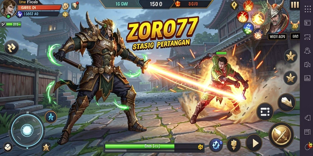 Tampilan gameplay dinamis dan strategis dari ZORO77 saat berperang.